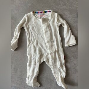 NB Magnetic Me white waffle knit unisex footie pajamas